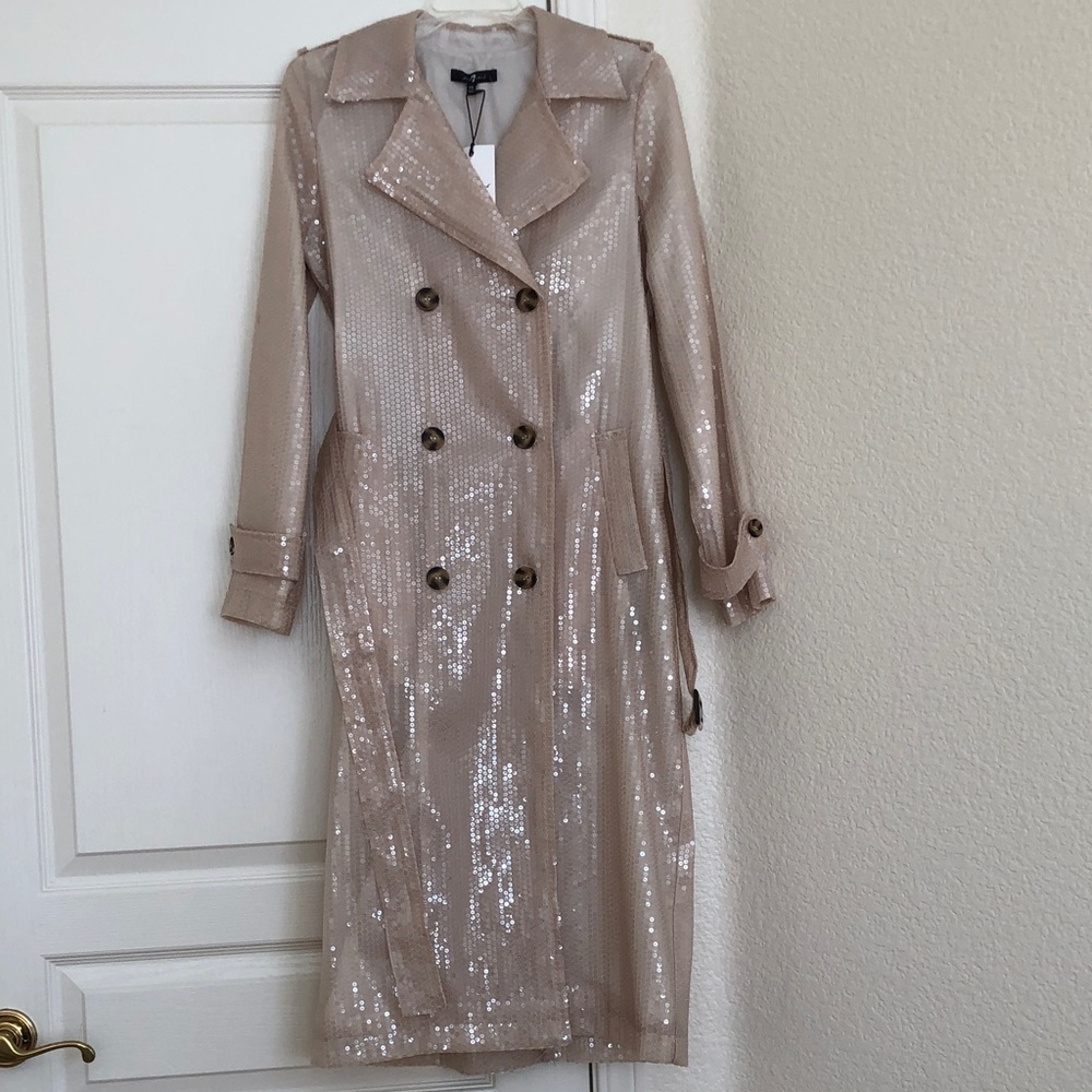 7 For All Mankind Sequin Trench Coat in Nude Beige